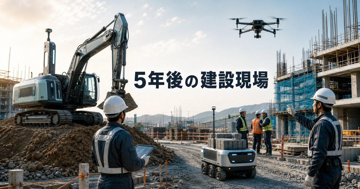 5年後の建設現場で人と自律機械が混成して働く未来像