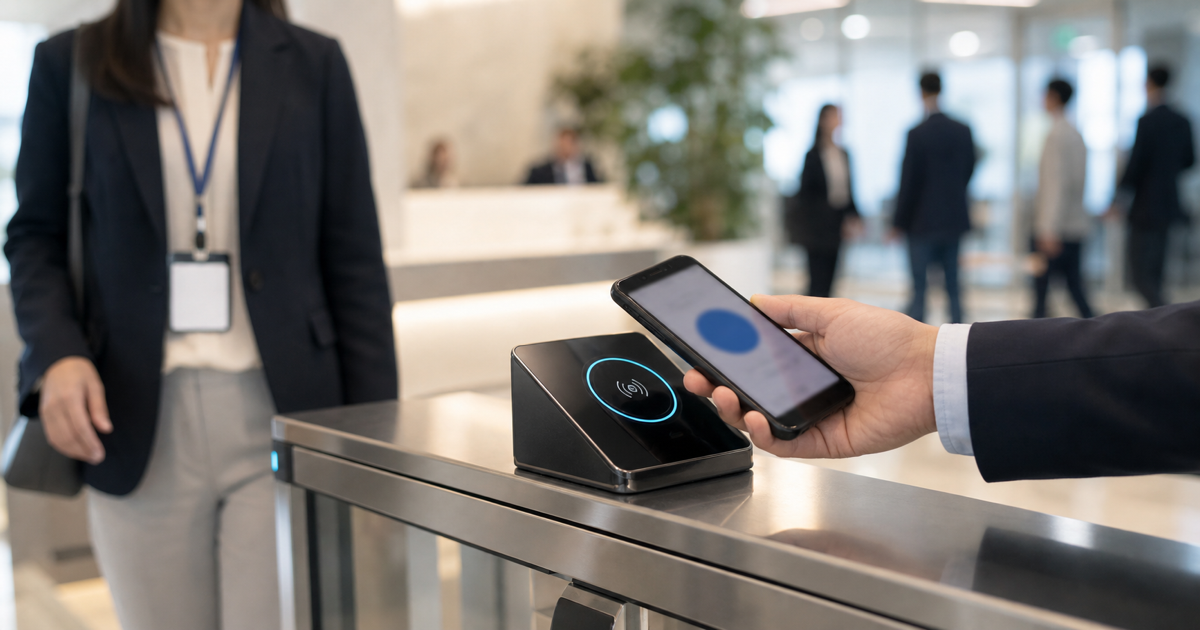 スマホIDと生体認証が体内マイクロチップより現実的に広がる未来のイメージ
