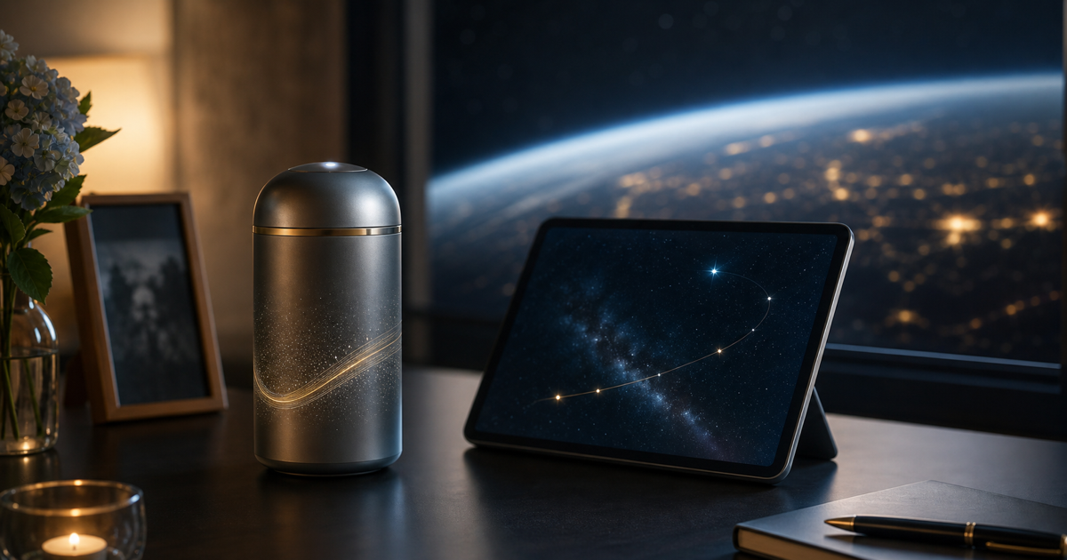 宇宙葬とAI時代のデジタル追悼がつながる未来のイメージ