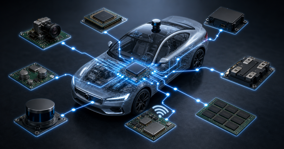 自動運転を支えるAI半導体やMCUやセンサー用チップのイメージ