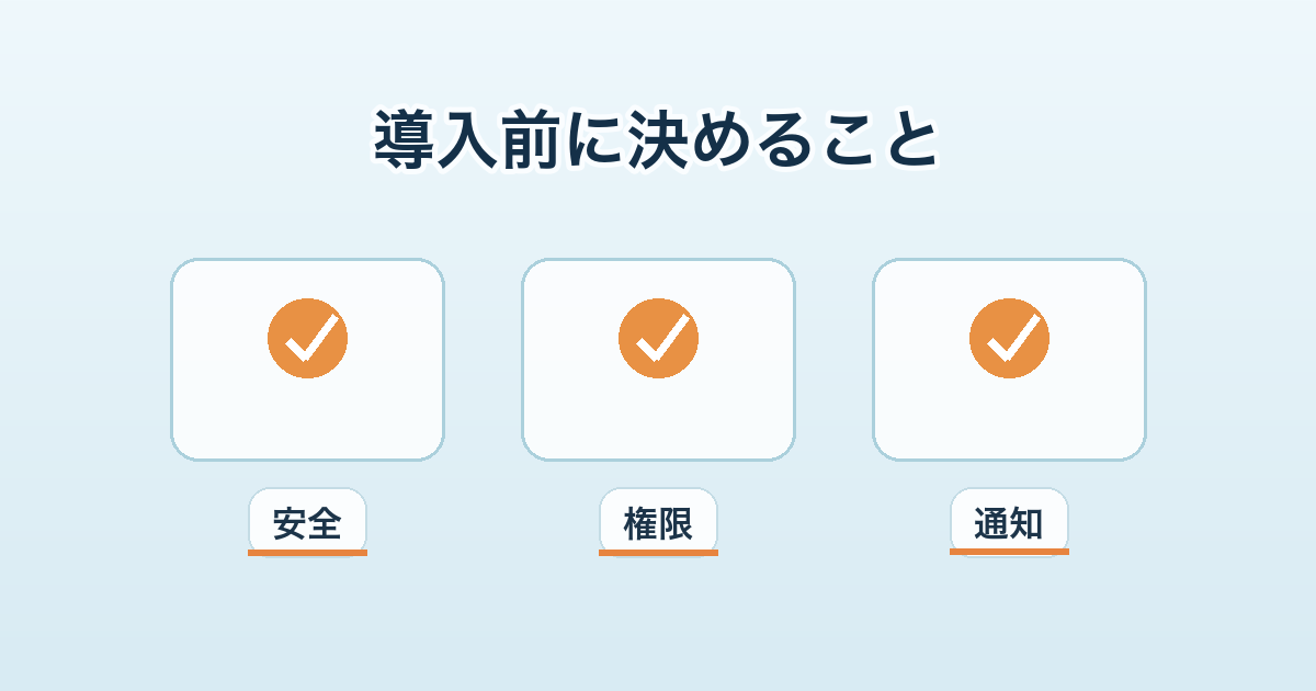 配送ロボット導入前に安全や権限や通知設計を確認するイメージ