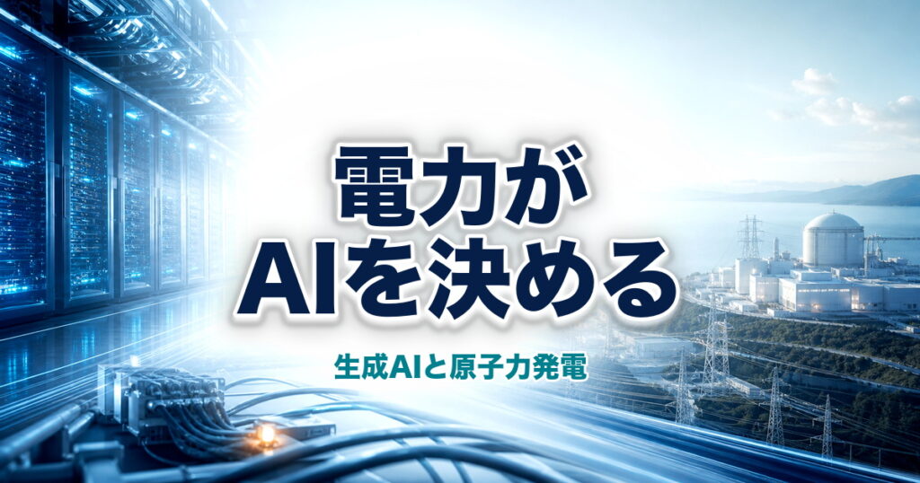 AIデータセンターと原子力発電所、送電網を組み合わせた未来志向のアイキャッチ