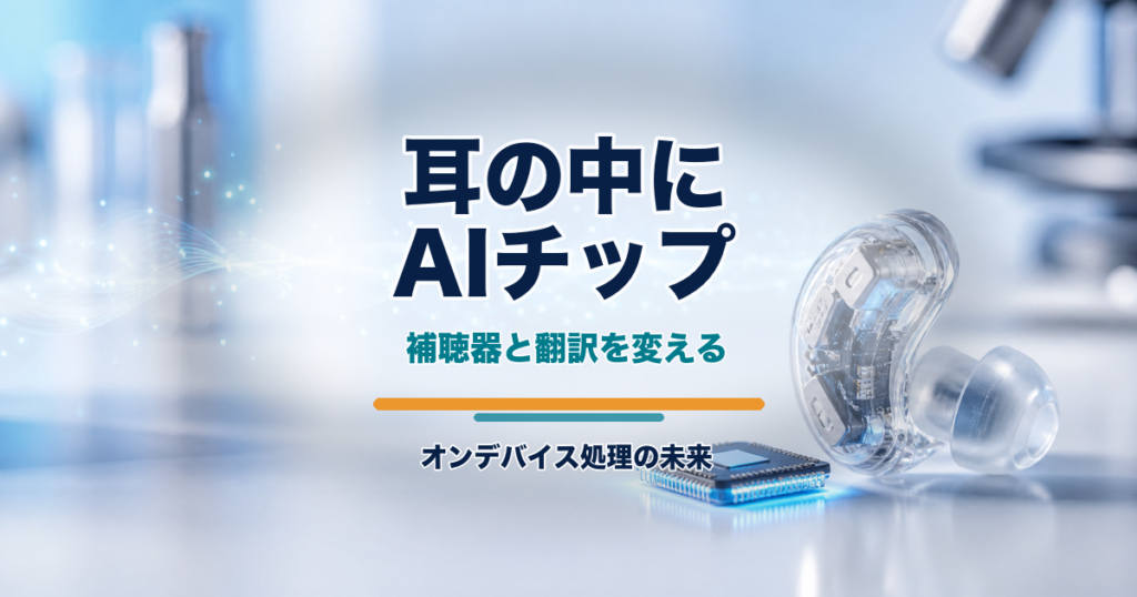 耳の中のAIチップと補聴器型デバイスを写真で示すアイキャッチ画像