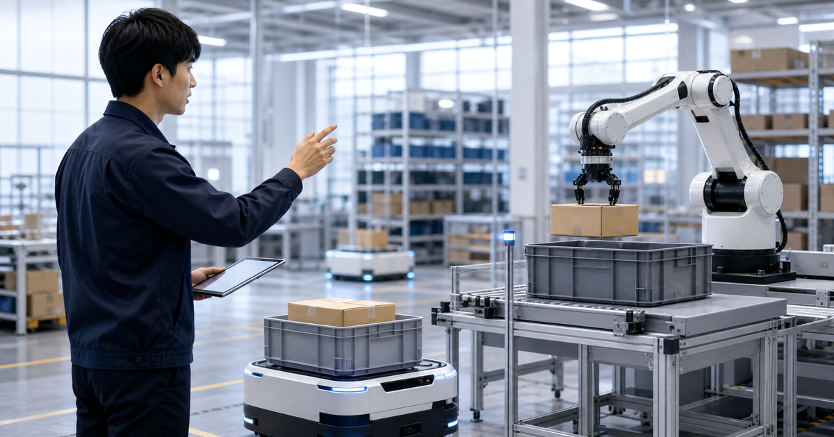 自然言語でロボットへ作業を渡すフィジカルAI現場の写真ベース説明画像