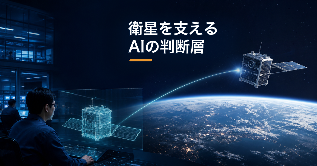 小型衛星の設計と軌道上運用をAIがつなぐ未来を写真ベースで示した画像