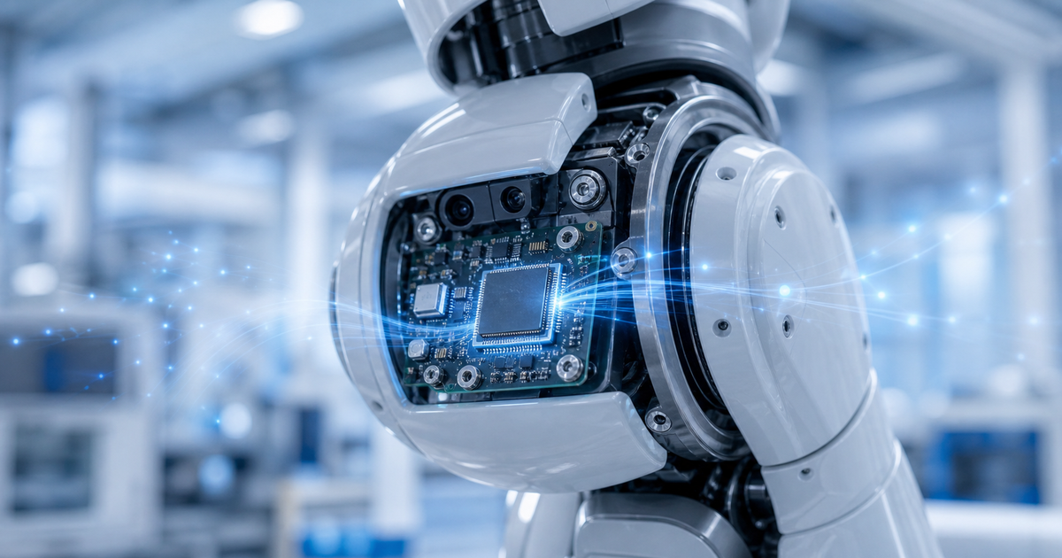 ロボット関節内のAIチップとスピントロニクス応用を写真で示す見出し画像