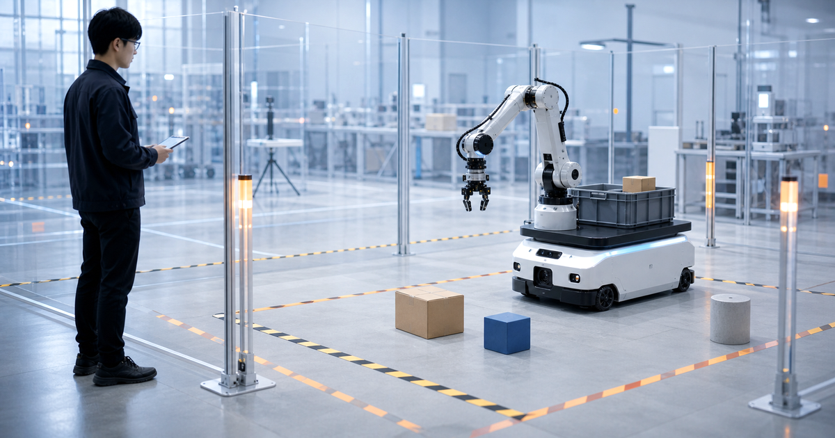 LLM搭載ロボットの安全性と運用条件を検証する現場を示す説明画像