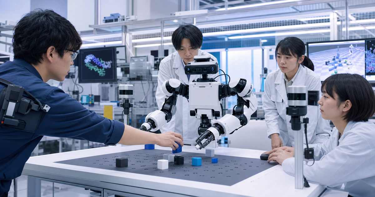 双腕ロボットへ作業を教える日本の研究チーム