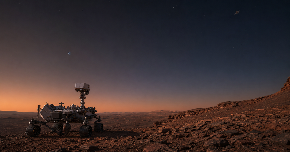 火星の荒れた地形で判断を迫られる自律ローバー