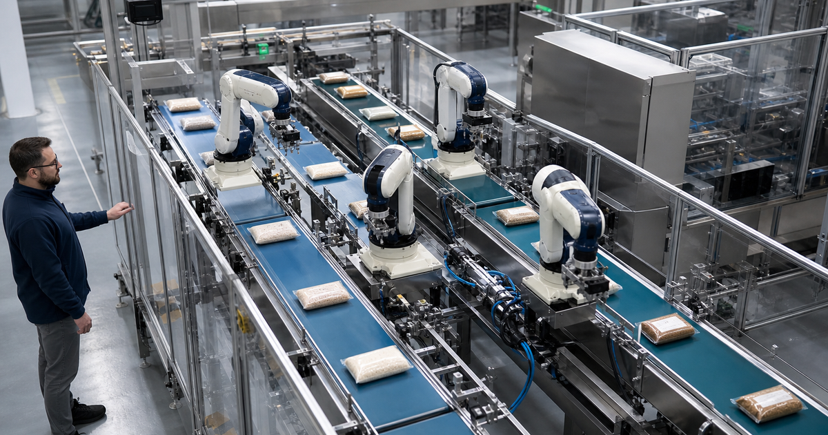 異なる製品に適応する包装ラインの複数ロボット