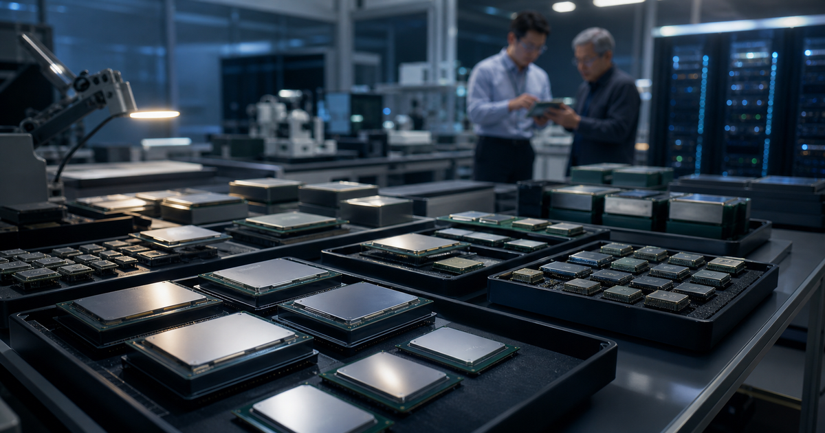 複数世代のAIチップレットが並ぶ未来の半導体開発拠点